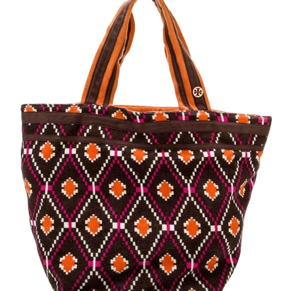 Tory Burch Cloth Tote Tribal Geometric Boho Tote Bag – Canvas Shoulder Purse - Picture 1 of 16